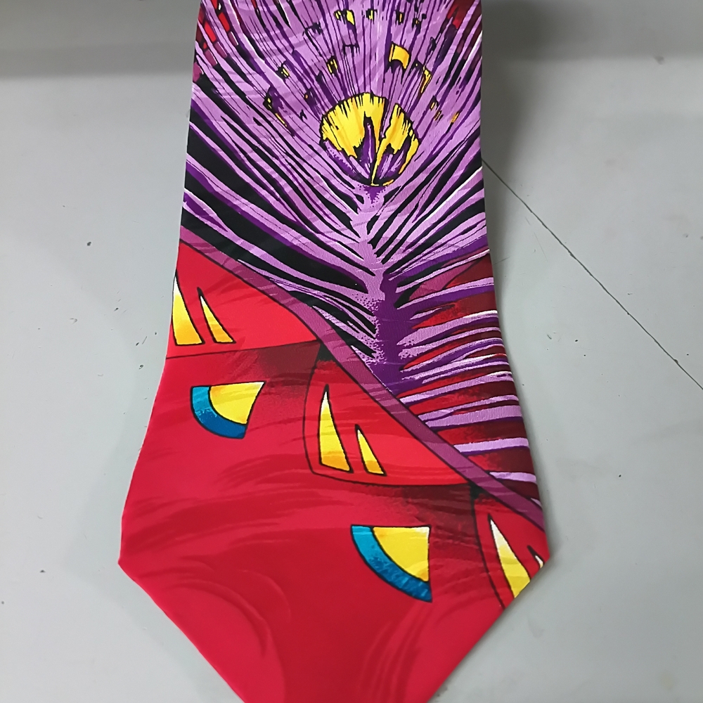 No Boundaries Bold Peacock Feather Tie - Red, Purple, Yellow, Blue